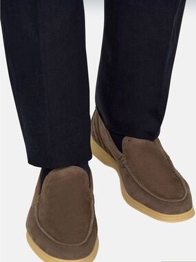 BOCCI. Men's Soft Aria Suede Slip-On Loafers with Contrasting Light Sole